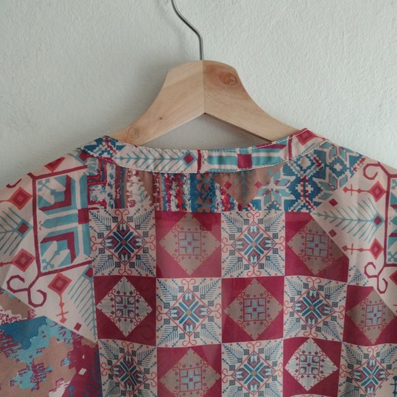 Double D Ranch Prairie Patch Western Blouse XL Bohemian Flutter Sleeve Top - Picture 9 of 12